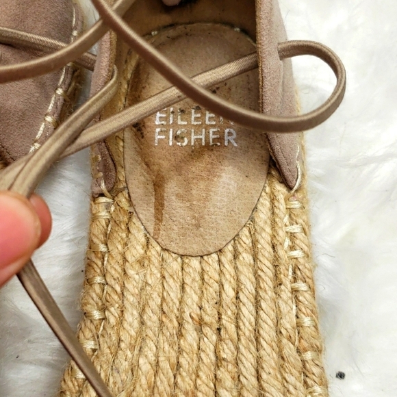 Eileen Fisher Criss Cross Lace Suede Espadrille 5 earth - Picture 6 of 12